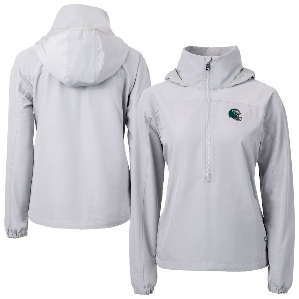 Philadelphia Eagles Cutter & Buck Women's Charter Eco Recycled Half-Zip Hooded Anorak Jacket - Gray online