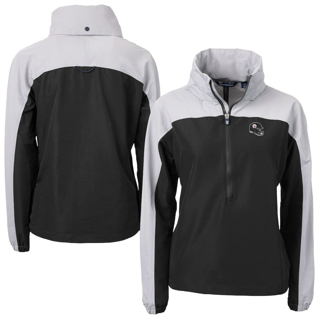 Pittsburgh Steelers Cutter & Buck Women's Charter Eco Recycled Half-Zip Hooded Anorak Jacket - Black discount