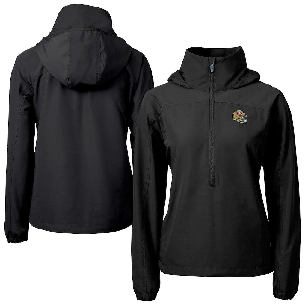 San Francisco 49ers Cutter & Buck Women's Charter Eco Recycled Half-Zip Hooded Anorak Jacket - Black outlet