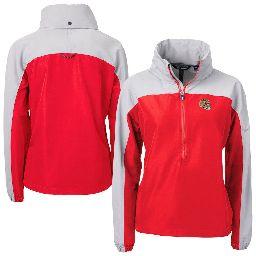 San Francisco 49ers Cutter & Buck Women's Charter Eco Recycled Half-Zip Hooded Anorak Jacket - Scarlet online