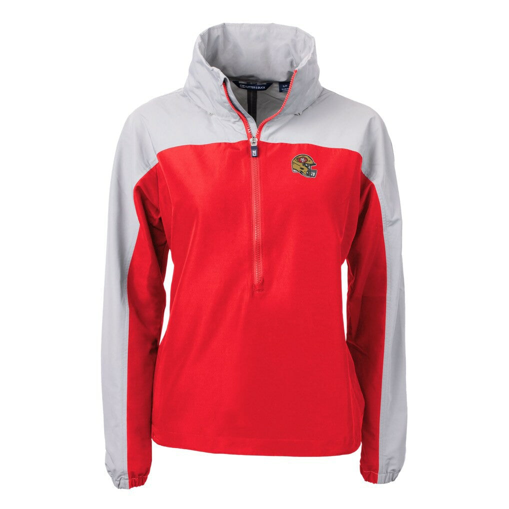 San Francisco 49ers Cutter & Buck Women's Charter Eco Recycled Half-Zip Hooded Anorak Jacket - Scarlet online