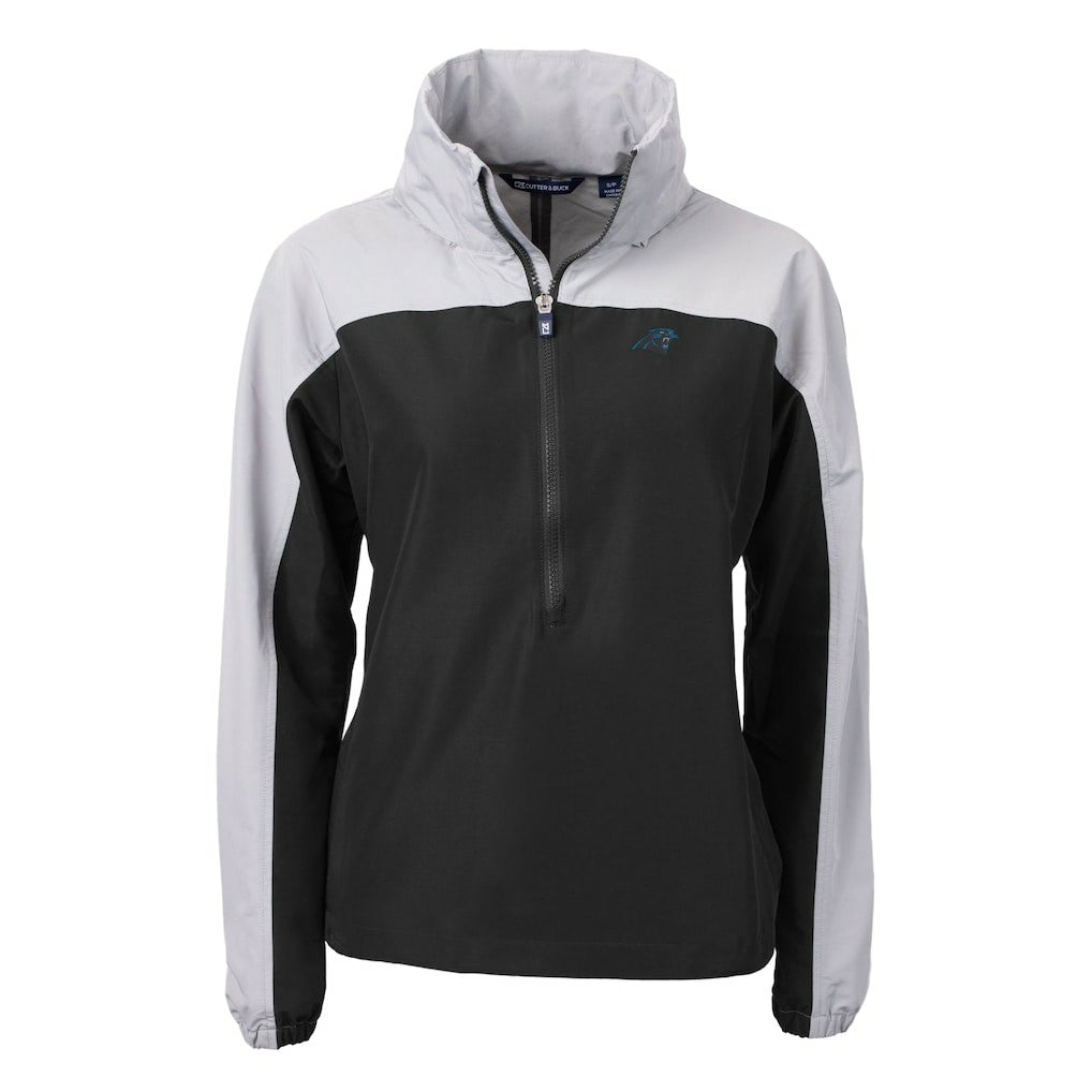 Carolina Panthers Cutter & Buck Women's Charter Eco Recycled Half-Zip Hooded Anorak Jacket - Black cheap