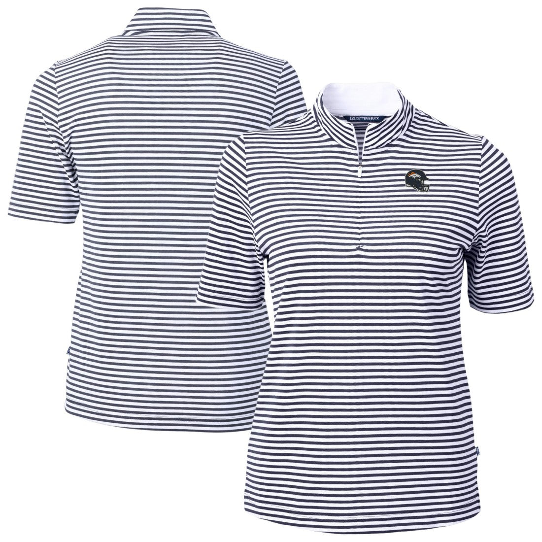 Denver Broncos Cutter & Buck Women's Virtue Eco Pique Stripe Recycled Quarter-Zip Top - Navy outlet