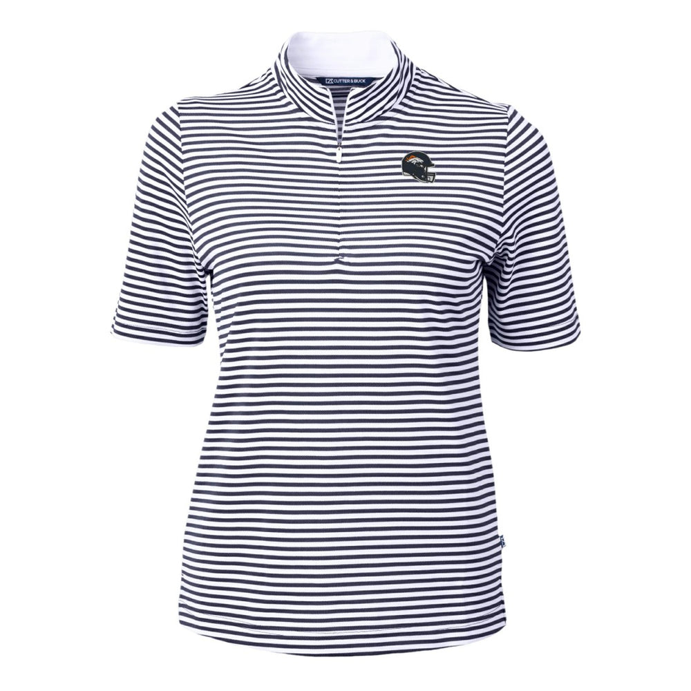 Denver Broncos Cutter & Buck Women's Virtue Eco Pique Stripe Recycled Quarter-Zip Top - Navy outlet