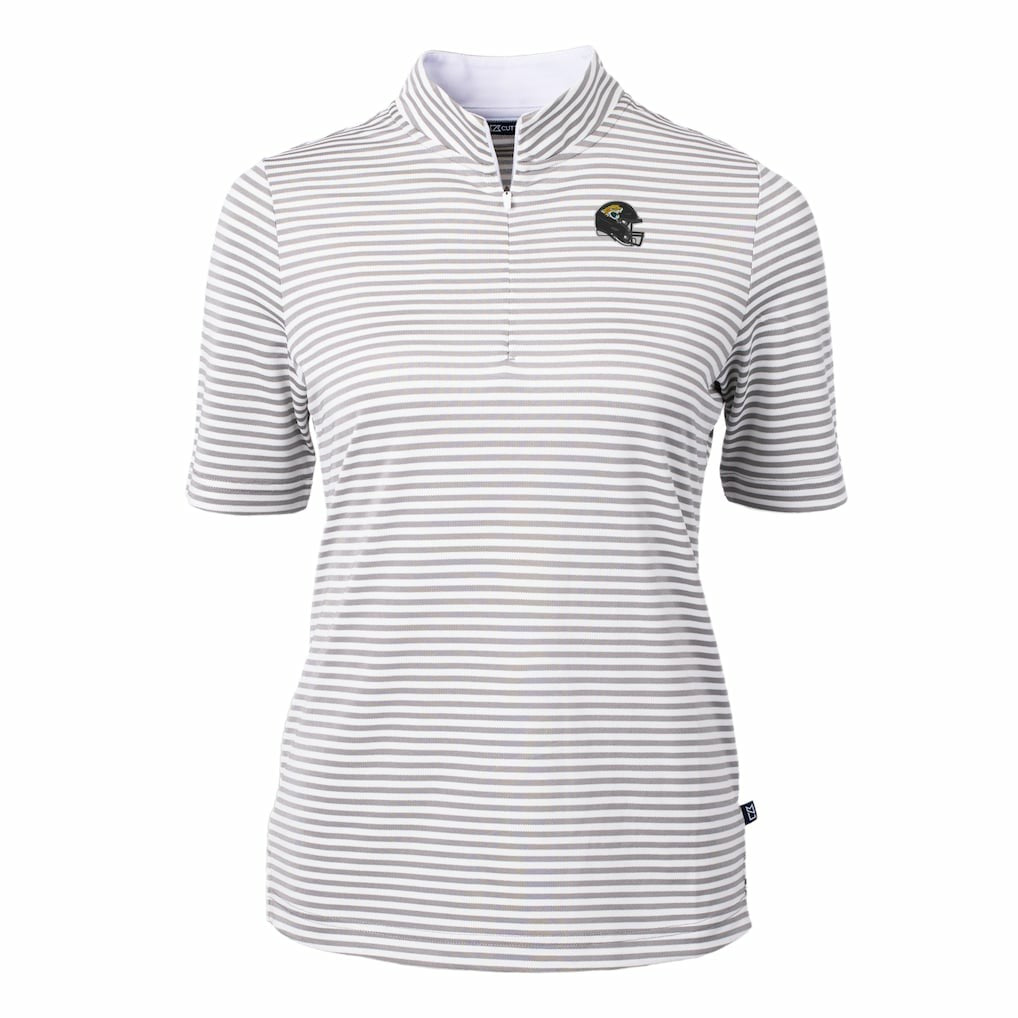 Jacksonville Jaguars Cutter & Buck Women's Virtue Eco Pique Stripe Recycled Quarter-Zip Top - Gray online