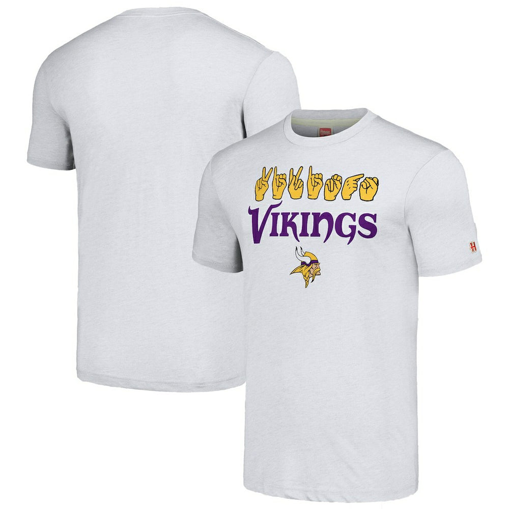 Minnesota Vikings Homage Unisex The NFL ASL Collection by Love Sign American Sign Language T-Shirt - Ash for sale