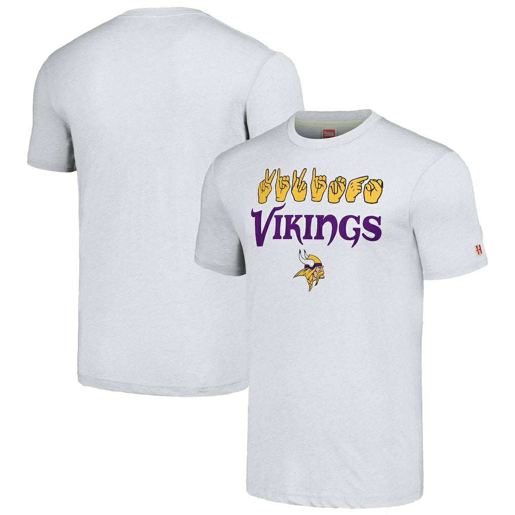 Minnesota Vikings Homage Unisex The NFL ASL Collection by Love Sign American Sign Language T-Shirt - Ash for sale