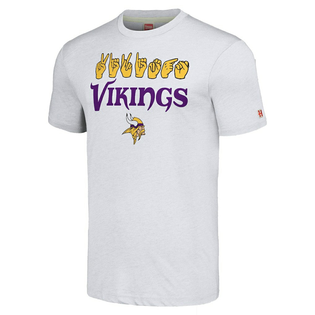 Minnesota Vikings Homage Unisex The NFL ASL Collection by Love Sign American Sign Language T-Shirt - Ash for sale