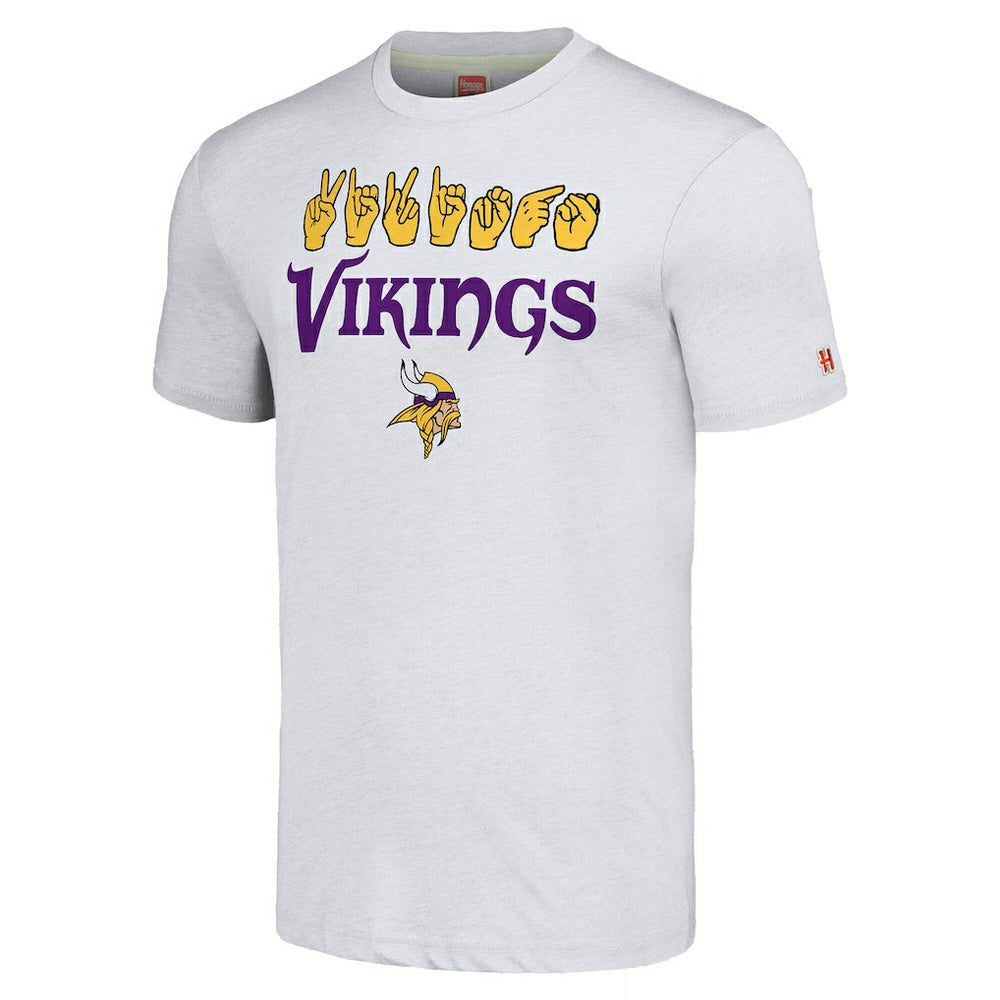 Minnesota Vikings Homage Unisex The NFL ASL Collection by Love Sign American Sign Language T-Shirt - Ash for sale