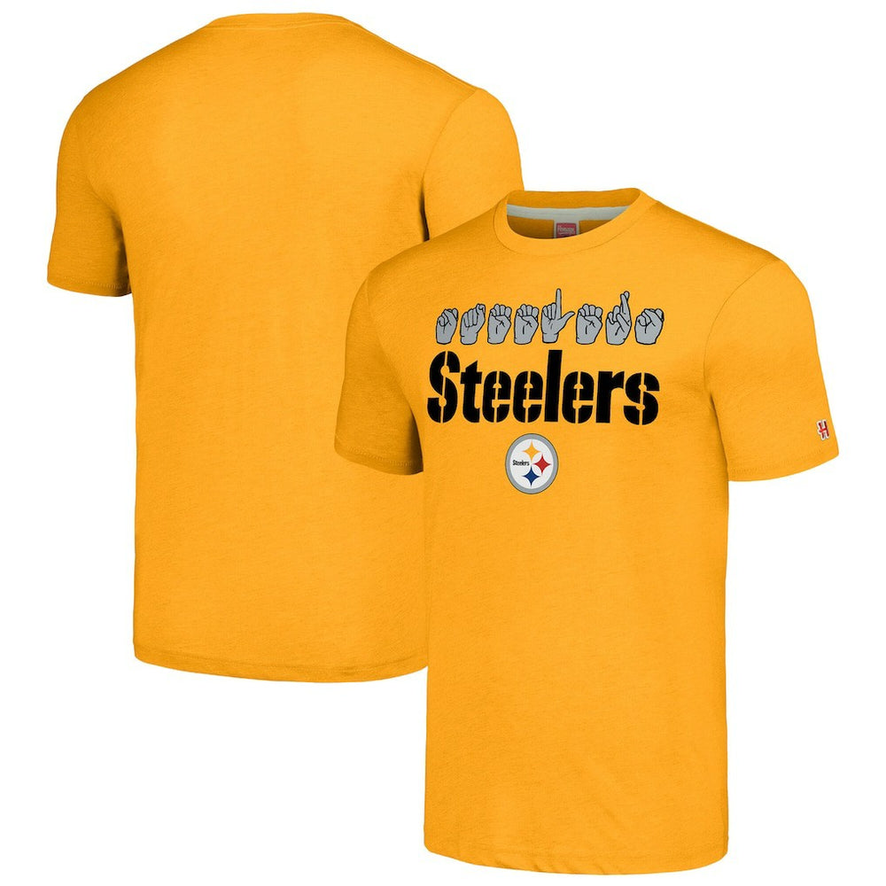 Pittsburgh Steelers Homage Unisex The NFL ASL Collection by Love Sign American Sign Language T-Shirt - Gold online