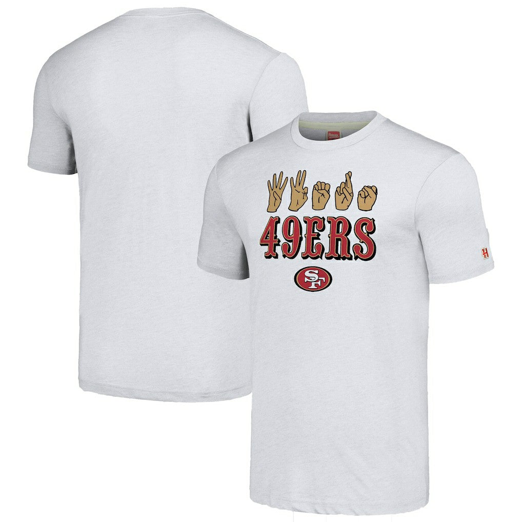 San Francisco 49ers Homage Unisex The NFL ASL Collection by Love Sign American Sign Language T-Shirt - Ash for sale