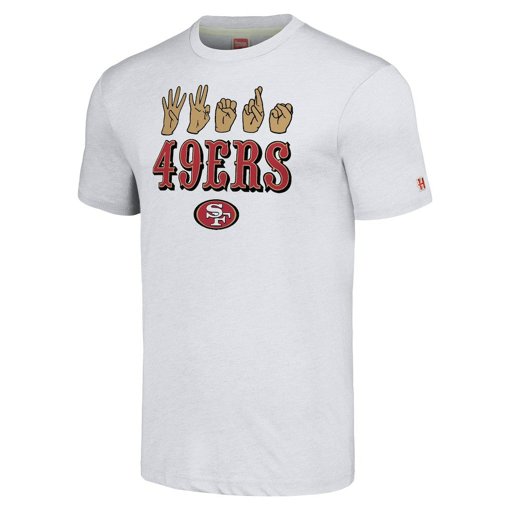 San Francisco 49ers Homage Unisex The NFL ASL Collection by Love Sign American Sign Language T-Shirt - Ash for sale