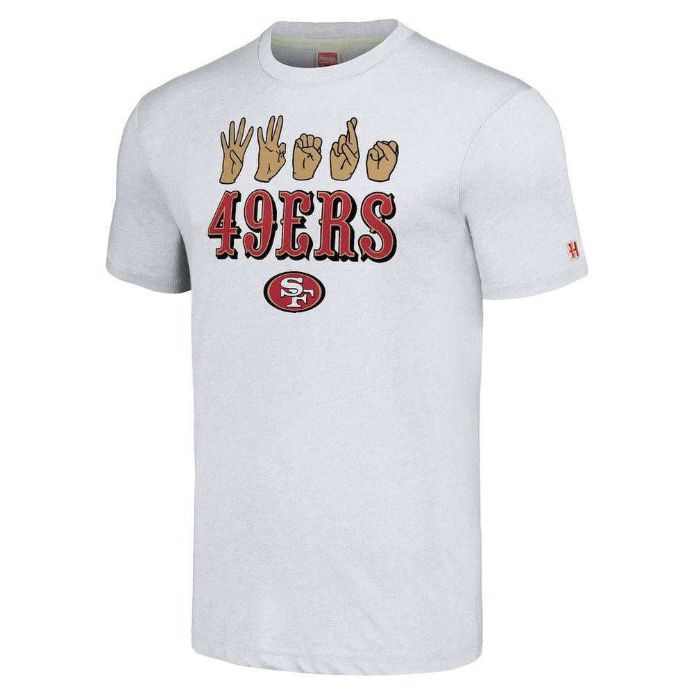 San Francisco 49ers Homage Unisex The NFL ASL Collection by Love Sign American Sign Language T-Shirt - Ash for sale
