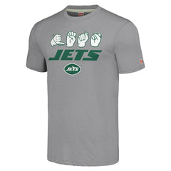 New York Jets Homage Unisex The NFL ASL Collection by Love Sign American Sign Language T-Shirt - Grey for sale