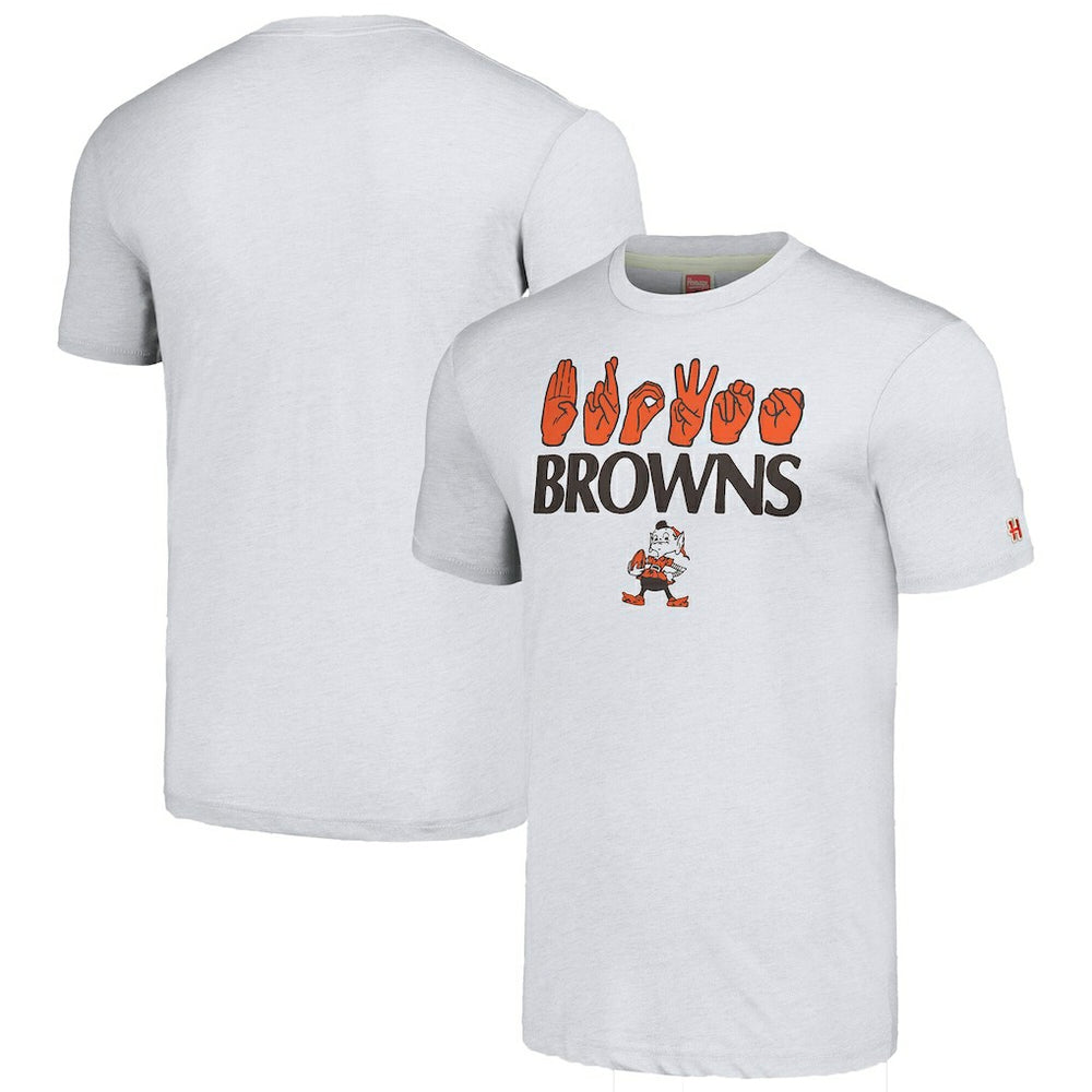 Cleveland Browns Homage Unisex The NFL ASL Collection by Love Sign American Sign Language T-Shirt - Ash sale