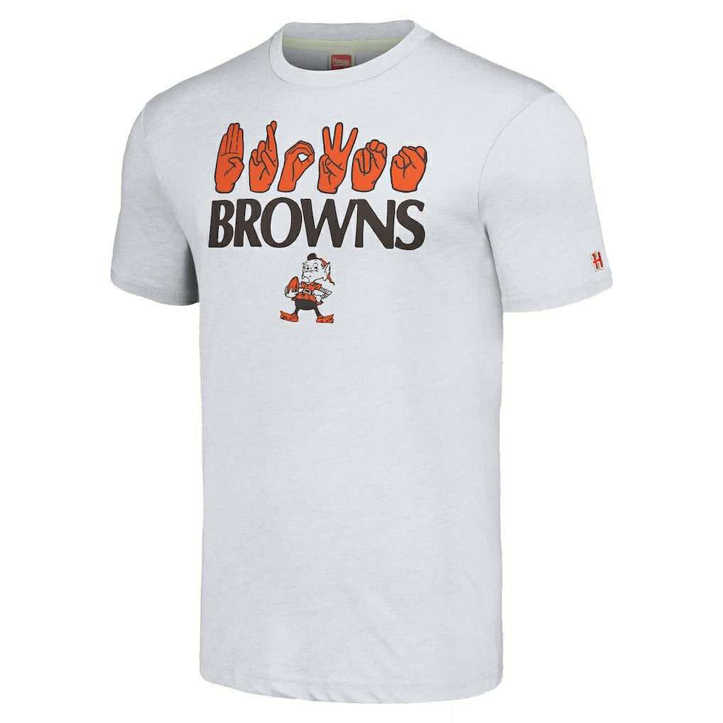 Cleveland Browns Homage Unisex The NFL ASL Collection by Love Sign American Sign Language T-Shirt - Ash sale