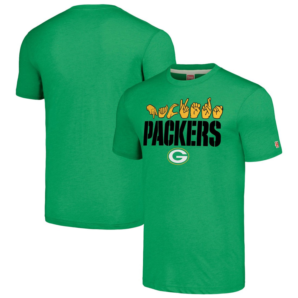 Green Bay Packers Homage Unisex The NFL ASL Collection by Love Sign American Sign Language T-Shirt - Green discount