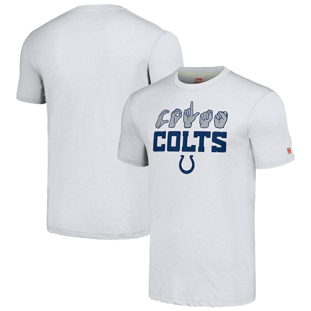 Indianapolis Colts Homage Unisex The NFL ASL Collection by Love Sign American Sign Language T-Shirt - Ash discount