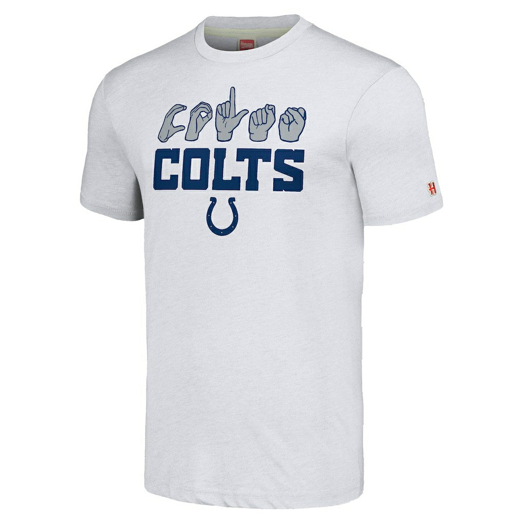 Indianapolis Colts Homage Unisex The NFL ASL Collection by Love Sign American Sign Language T-Shirt - Ash discount