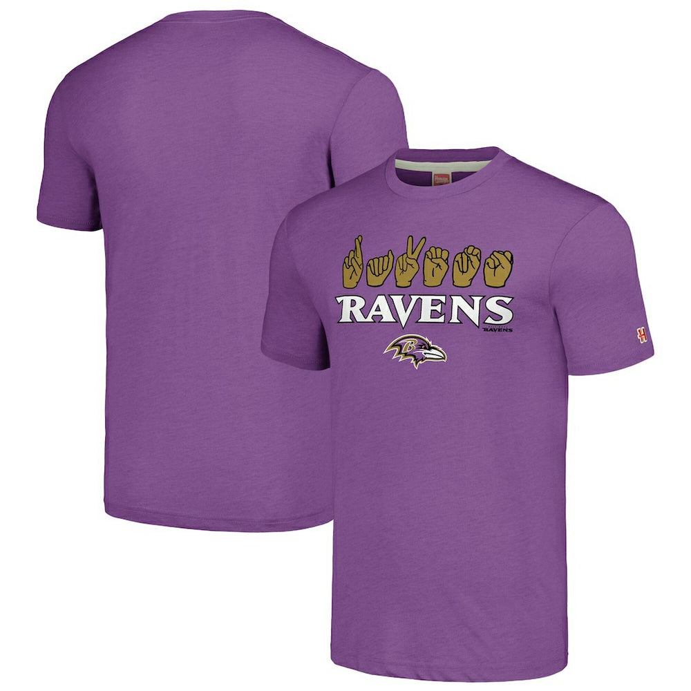 Baltimore Ravens Homage Unisex The NFL ASL Collection by Love Sign American Sign Language T-Shirt - Purple on sale