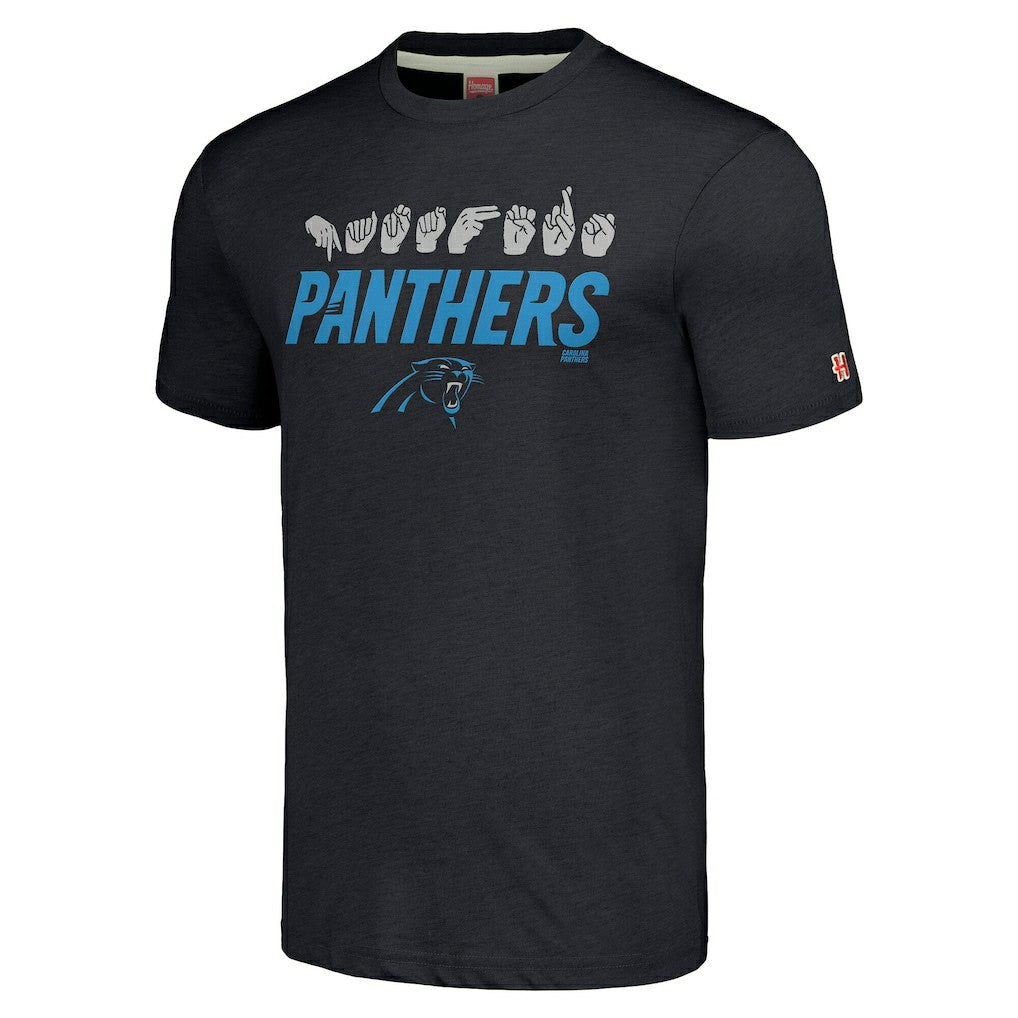 Carolina Panthers Homage Unisex The NFL ASL Collection by Love Sign American Sign Language T-Shirt - Charcoal outlet