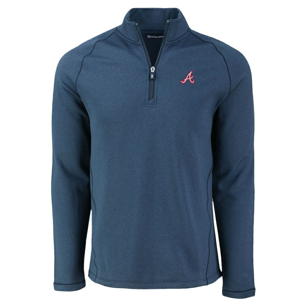 Atlanta Braves Cutter & Buck Peshastin Eco Fleece Recycled Raglan Quarter-Zip Top - Heather Navy