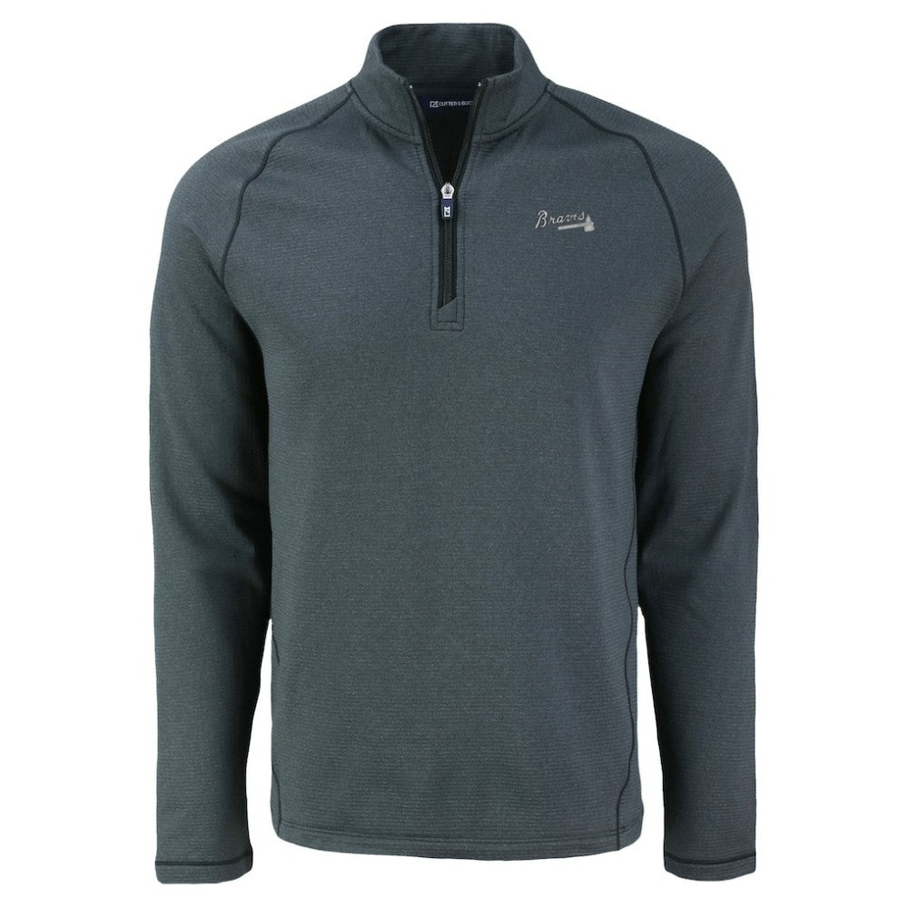 Atlanta Braves Cutter & Buck Peshastin Eco Fleece Recycled Raglan Quarter-Zip Top - Heather Black