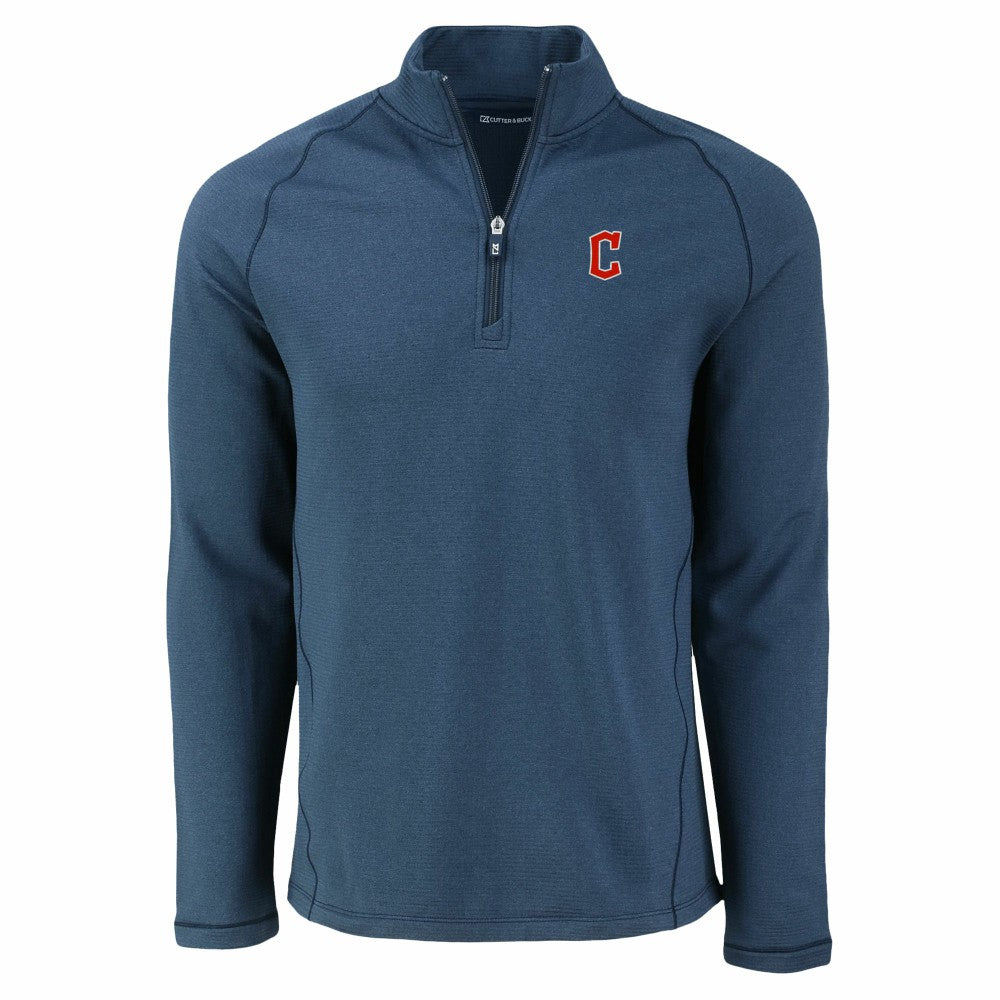 Cleveland Guardians Cutter & Buck Peshastin Eco Fleece Recycled Raglan Quarter-Zip Top - Heather Navy