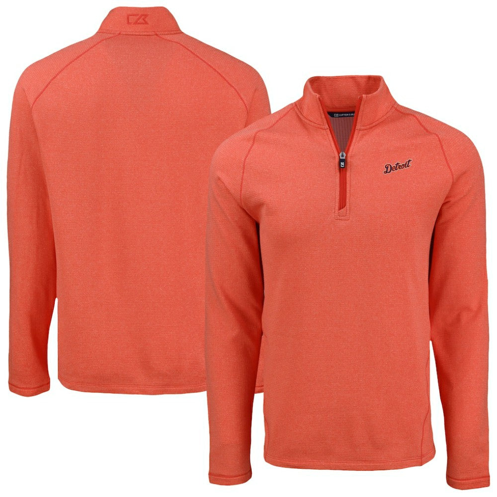 Detroit Tigers Cutter & Buck Peshastin Eco Fleece Recycled Raglan Quarter-Zip Top - Heather Orange