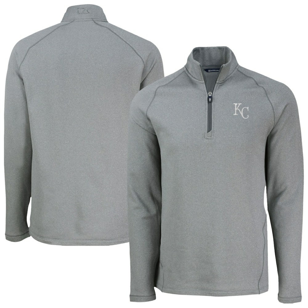 Kansas City Royals Cutter & Buck Peshastin Eco Fleece Recycled Raglan Quarter-Zip Top - Heather Gray