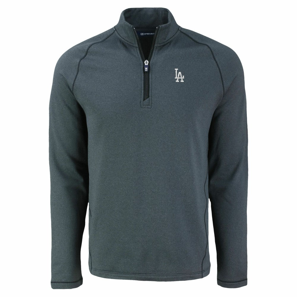Los Angeles Dodgers Cutter & Buck Peshastin Eco Fleece Recycled Raglan Quarter-Zip Top - Heather Black
