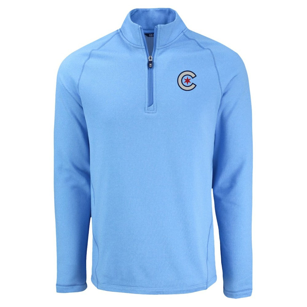 Chicago Cubs Cutter & Buck Peshastin Eco Fleece Recycled Raglan Quarter-Zip Top - Heather Light Blue