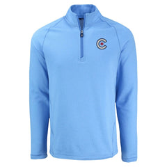 Chicago Cubs Cutter & Buck Peshastin Eco Fleece Recycled Raglan Quarter-Zip Top - Heather Light Blue
