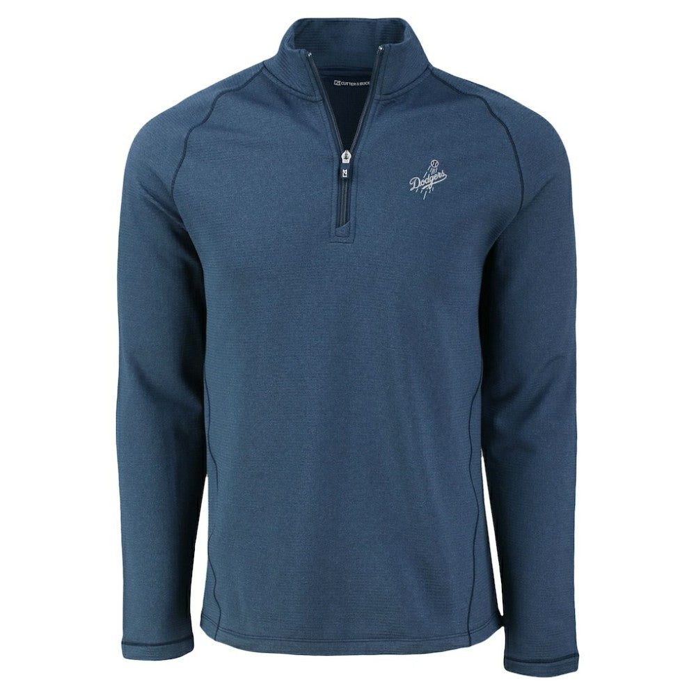Los Angeles Dodgers Cutter & Buck Peshastin Eco Fleece Recycled Raglan Quarter-Zip Top - Heather Navy