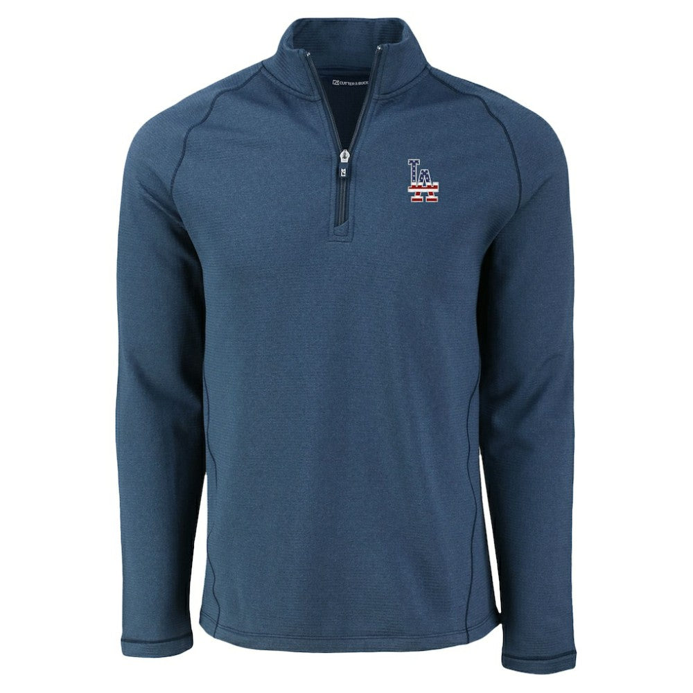 Los Angeles Dodgers Cutter & Buck Peshastin Eco Fleece Recycled Raglan Quarter-Zip Top - Heather Navy