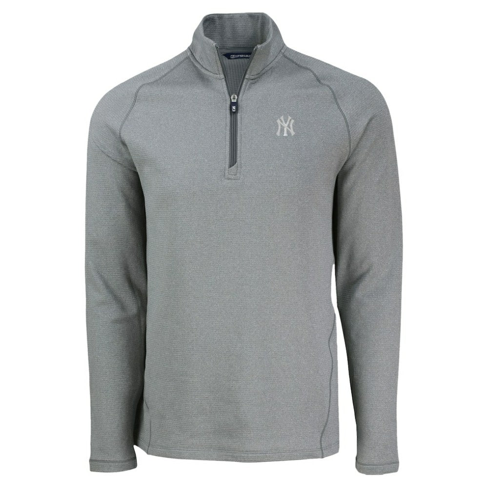 New York Yankees Cutter & Buck Peshastin Eco Fleece Recycled Raglan Quarter-Zip Top - Heather Gray