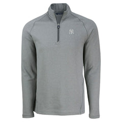 New York Yankees Cutter & Buck Peshastin Eco Fleece Recycled Raglan Quarter-Zip Top - Heather Gray