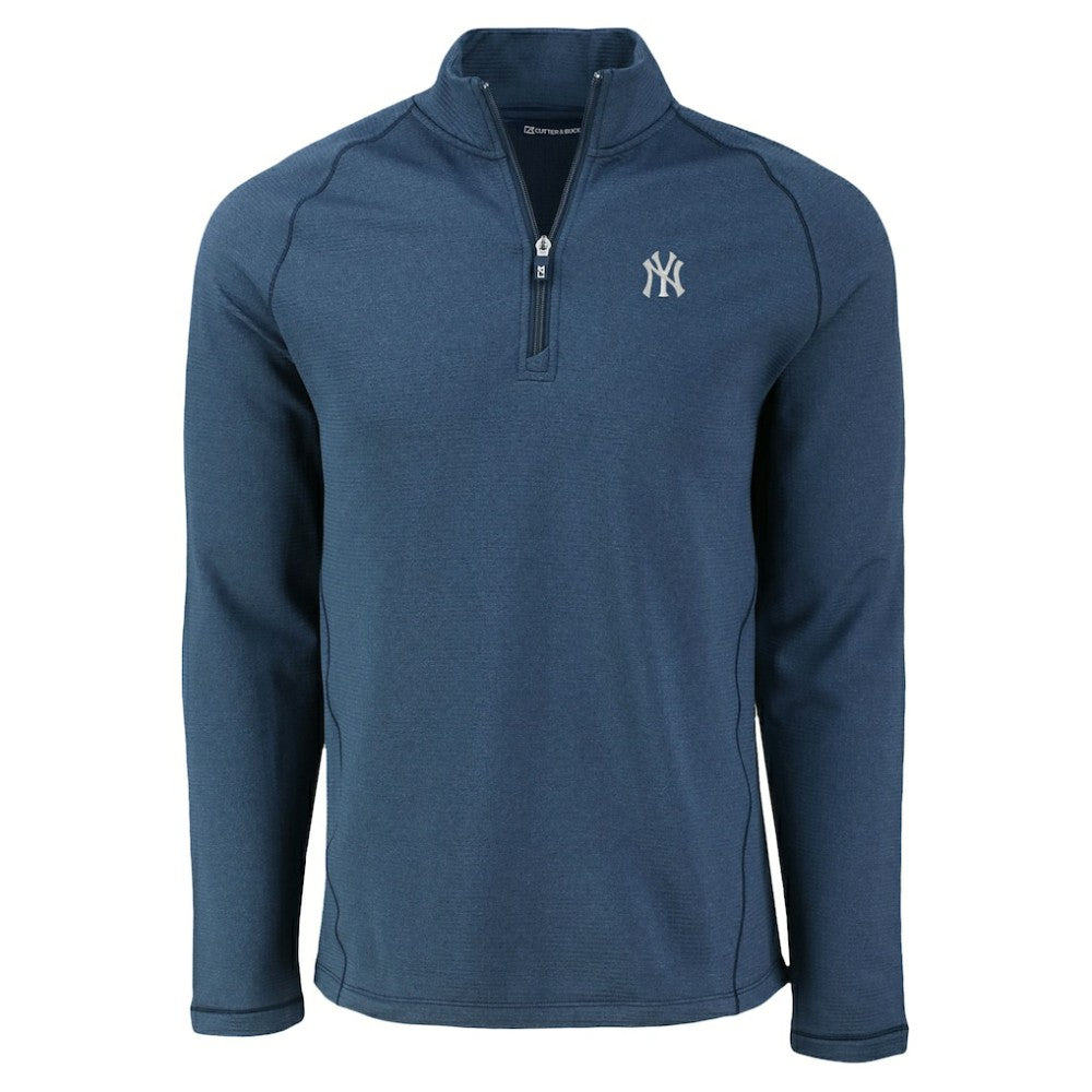 New York Yankees Cutter & Buck Peshastin Eco Fleece Recycled Raglan Quarter-Zip Top - Heather Navy