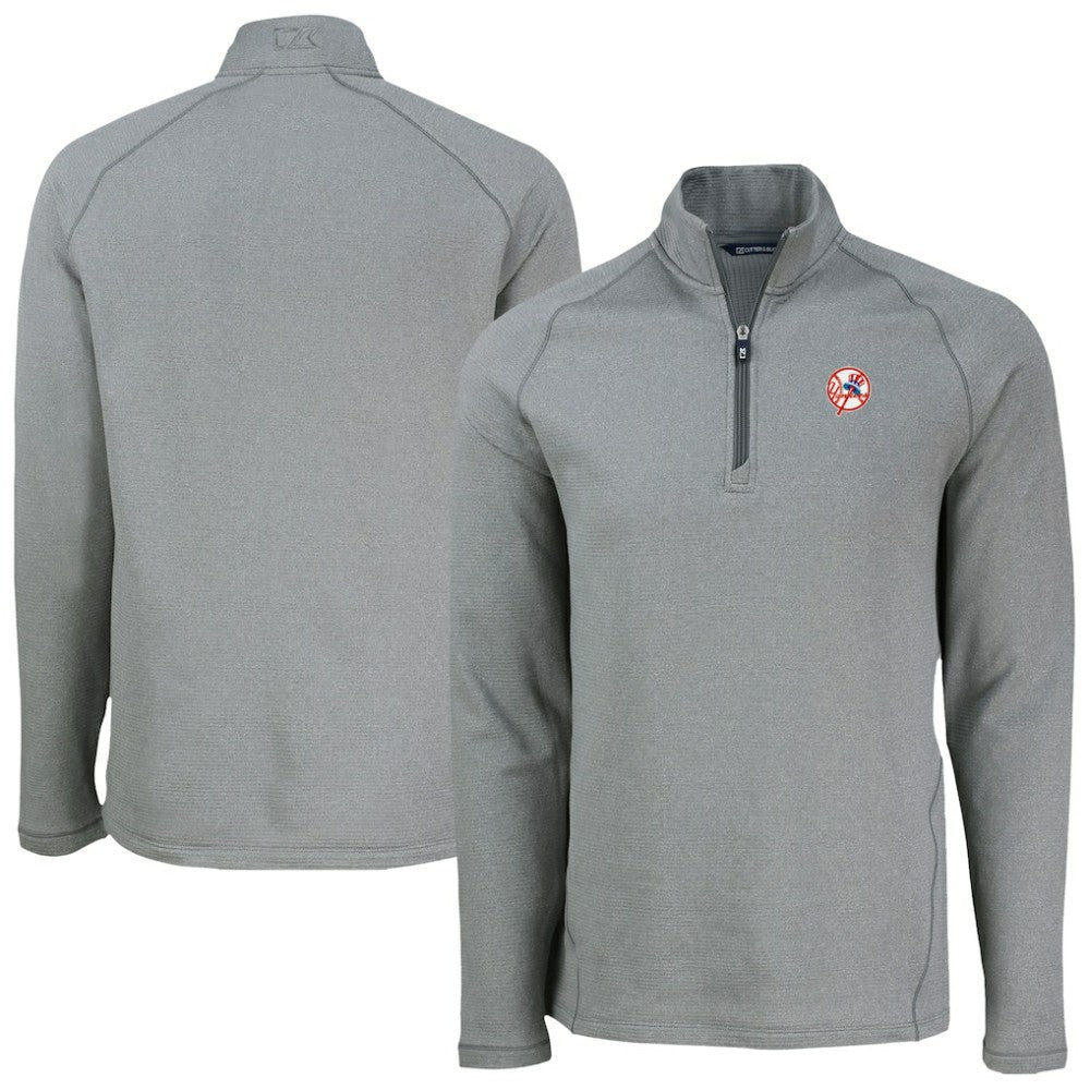 New York Yankees Cutter & Buck Peshastin Eco Fleece Recycled Raglan Quarter-Zip Top - Heather Gray