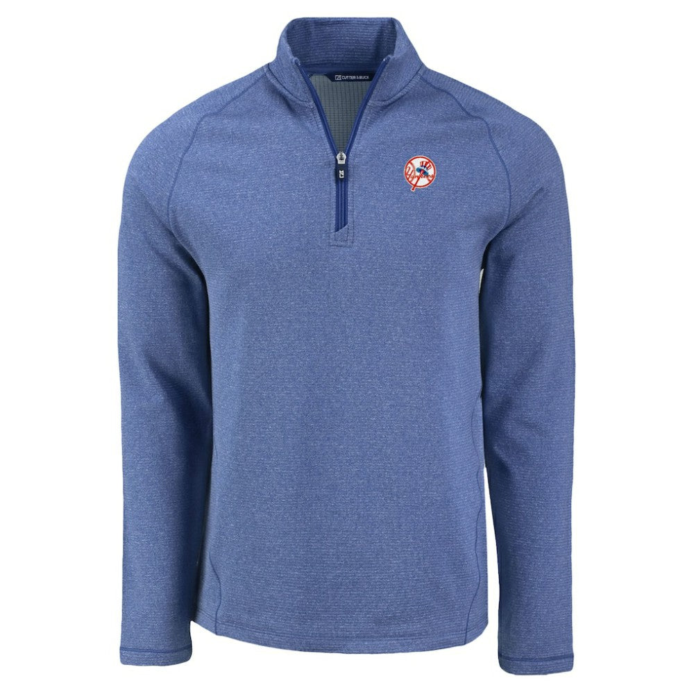 New York Yankees Cutter & Buck Peshastin Eco Fleece Recycled Raglan Quarter-Zip Top - Heather Blue