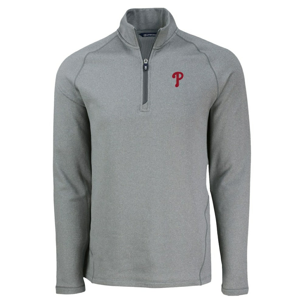 Philadelphia Phillies Cutter & Buck Peshastin Eco Fleece Recycled Raglan Quarter-Zip Top - Heather Gray