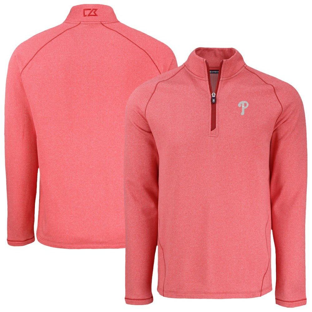 Philadelphia Phillies Cutter & Buck Peshastin Eco Fleece Recycled Raglan Quarter-Zip Top - Heather Red