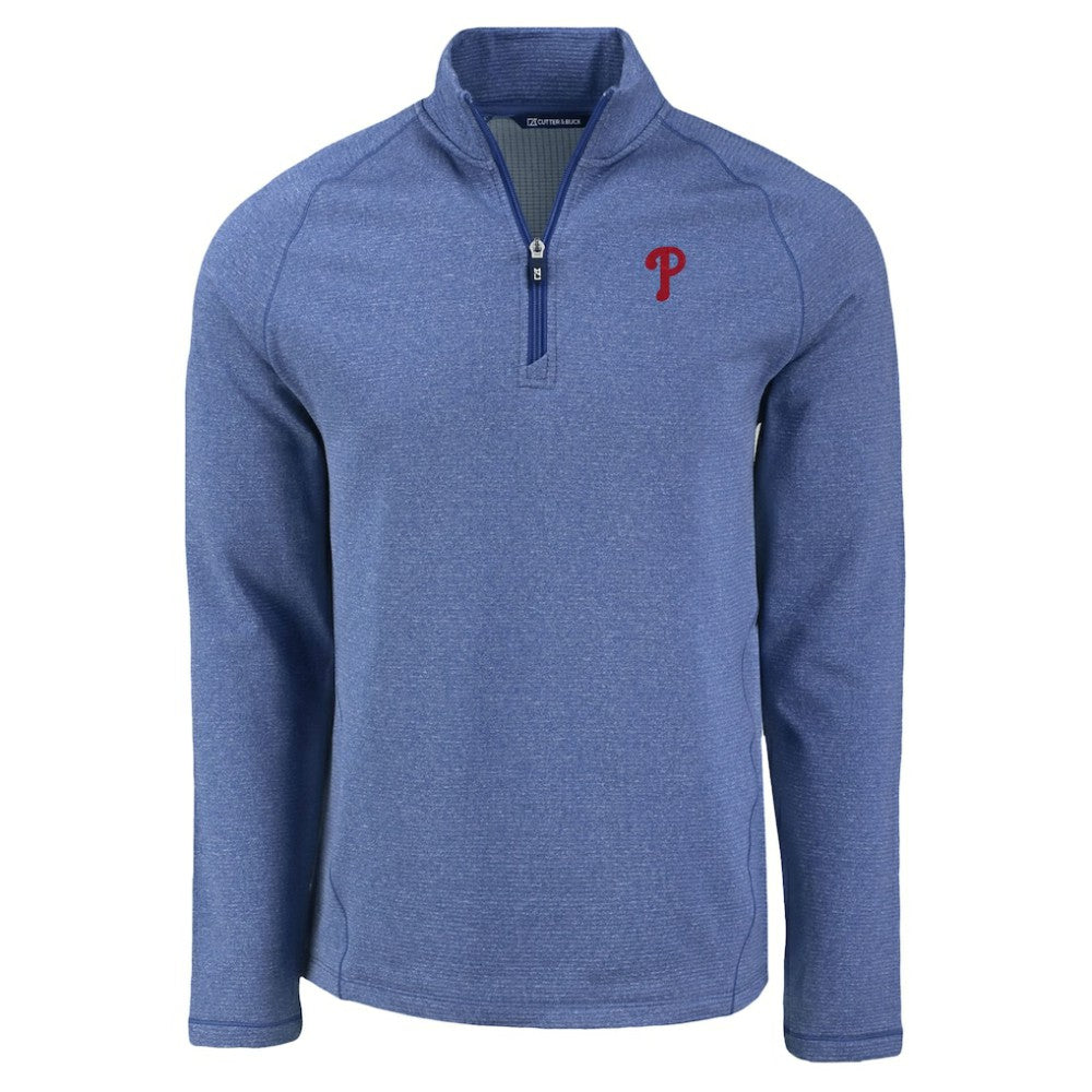 Philadelphia Phillies Cutter & Buck Peshastin Eco Fleece Recycled Raglan Quarter-Zip Top - Heather Royal