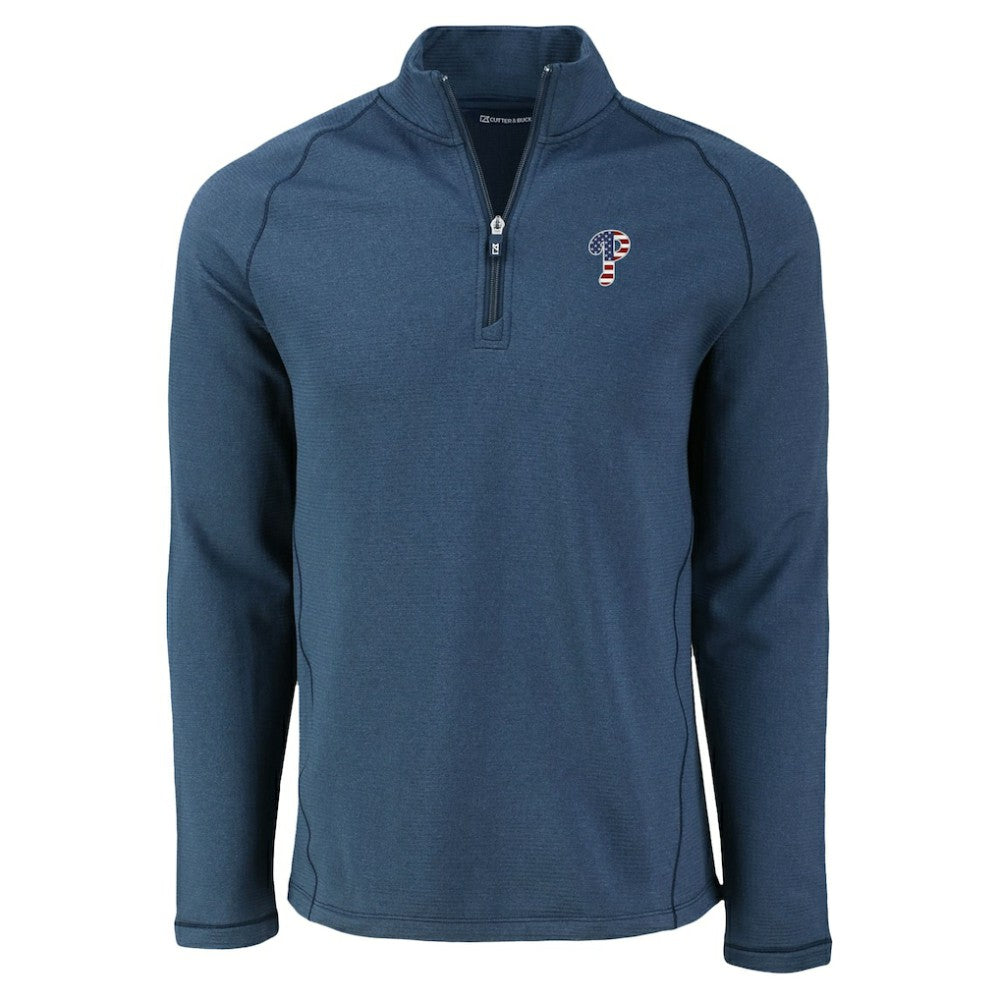 Philadelphia Phillies Cutter & Buck Peshastin Eco Fleece Recycled Raglan Quarter-Zip Top - Heather Navy