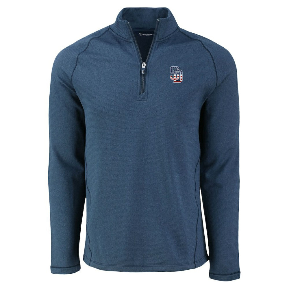 San Diego Padres Cutter & Buck Peshastin Eco Fleece Recycled Raglan Quarter-Zip Top - Heather Navy