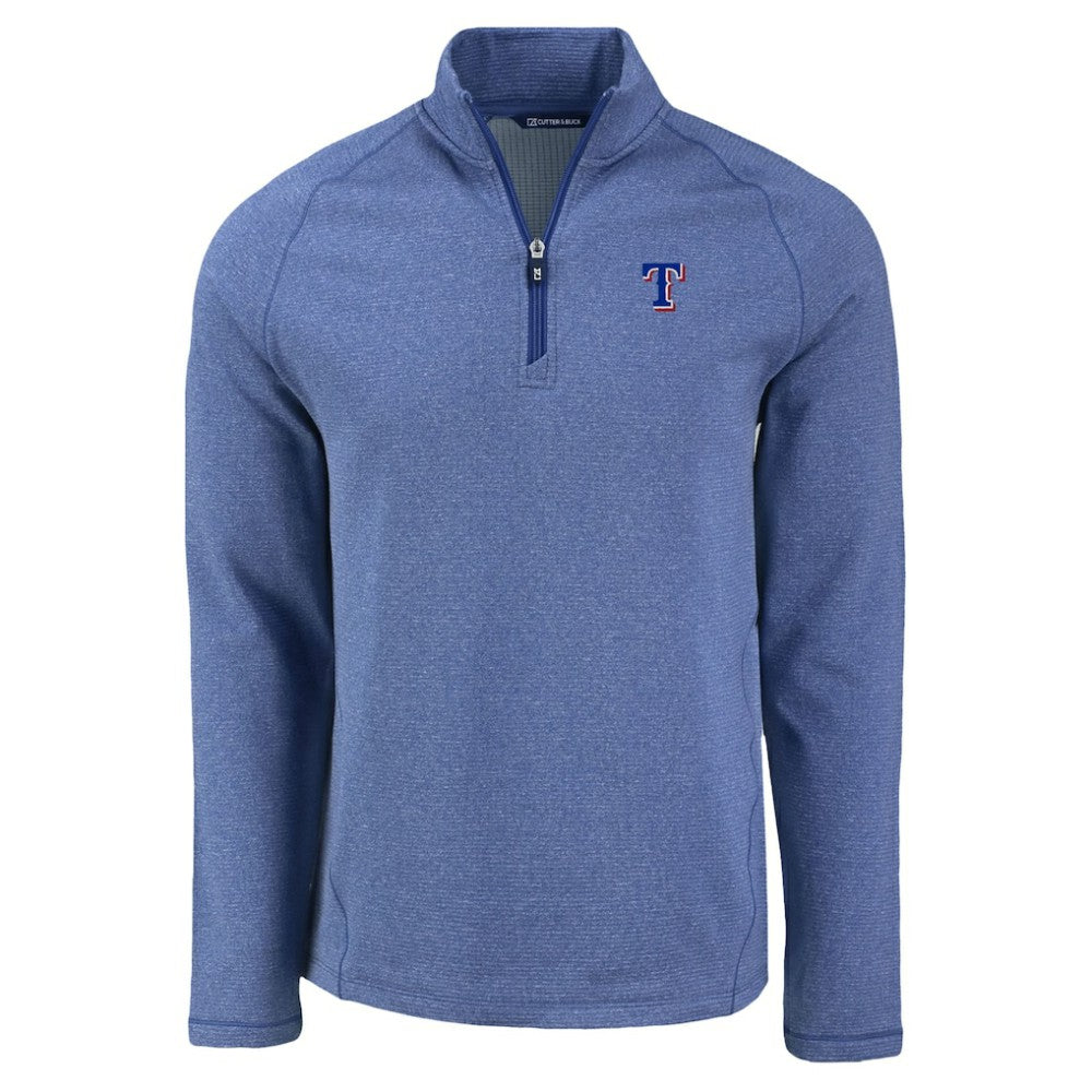 Texas Rangers Cutter & Buck Peshastin Eco Fleece Recycled Raglan Quarter-Zip Top - Heather Blue