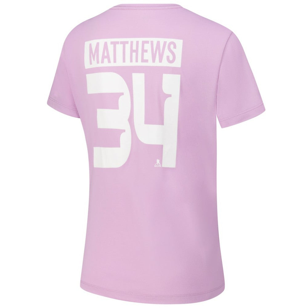 Auston Matthews Toronto Maple Leafs Levelwear Women's Hockey Fights Cancer Anthem Name & Number T-Shirt Lavender