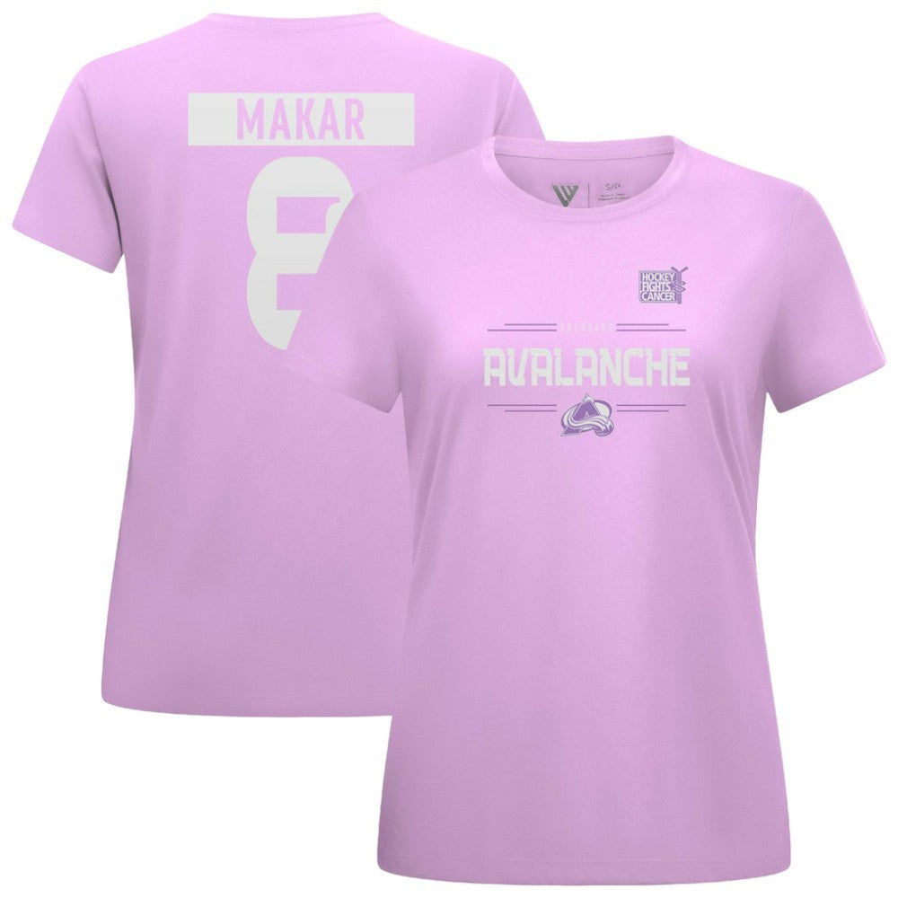 Cale Makar Colorado Avalanche Levelwear Women's Hockey Fights Cancer Anthem Name & Number T-Shirt Lavender