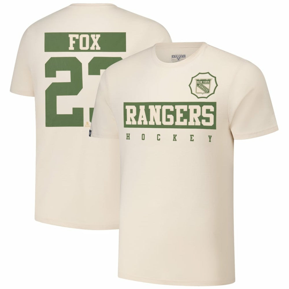 Adam Fox New York Rangers Levelwear 2024 NHL Military Appreciation Richmond Delta Player Name & Number T-Shirt Khaki