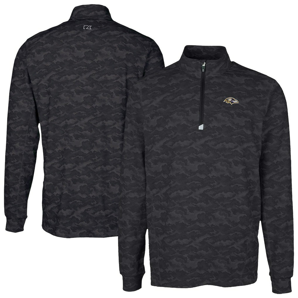 Baltimore Ravens Cutter & Buck Traverse Camo Print Stretch Quarter-Zip Top - Black for sale